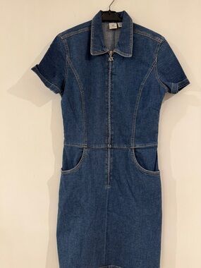 Armani Exchange Fitted Short-Sleeve Denim Mini Dress - Blue